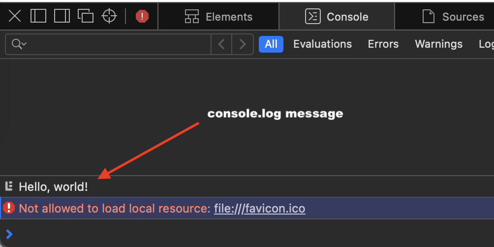 console.log message